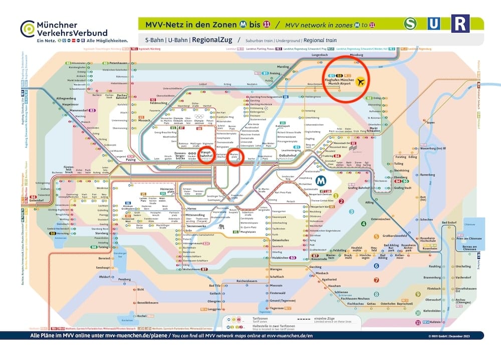 mapa tren aeropuerto de munich al centro