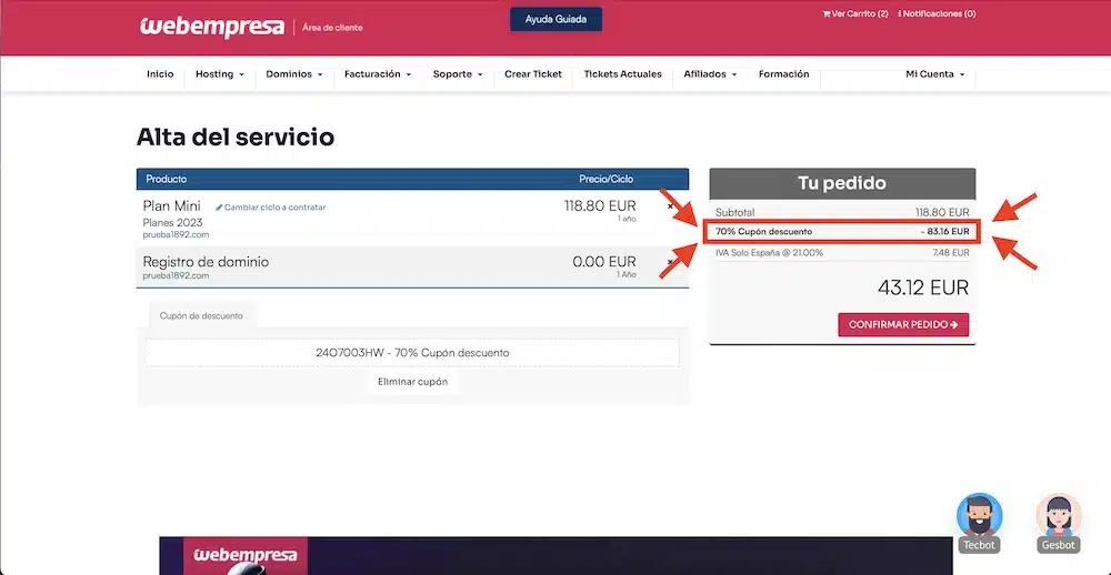 cupon descuento webempresa