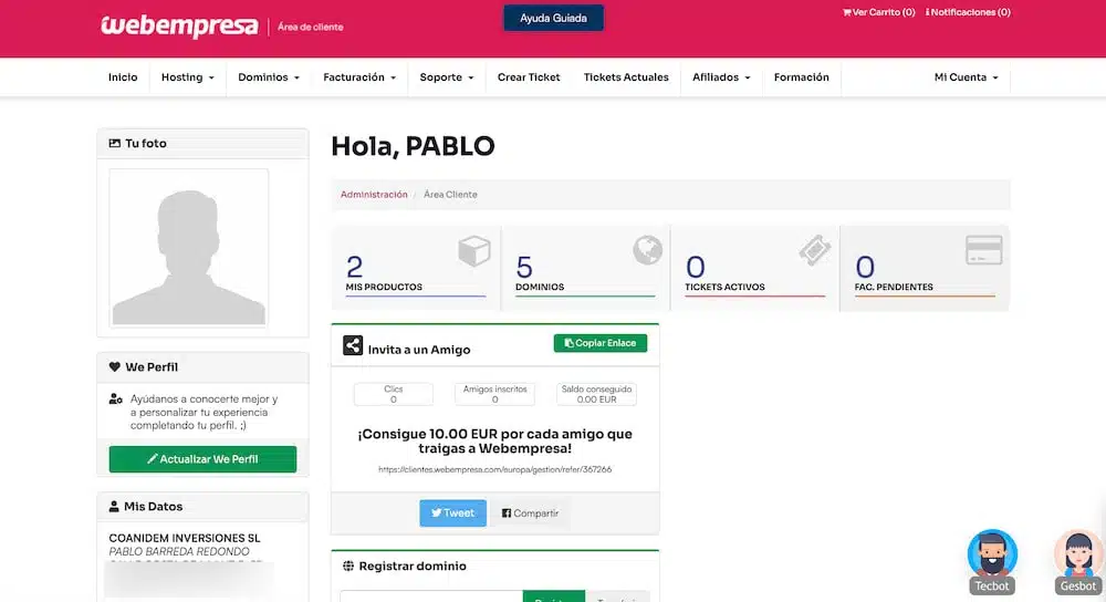 cupon descuento webempresa maximo