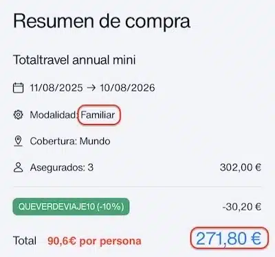 Pantalla de compra con descuento – Totaltravel Annual (08/2025)