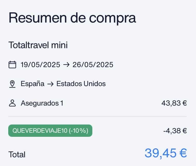 Pantalla de compra con descuento – Totaltravel Mini 7 días USA (05/2025)