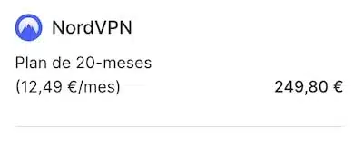 NordVPN – precio sin descuento plan 20 meses (06/2025)