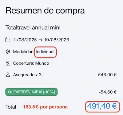 Pantalla de compra sin descuento – Totaltravel Annual (08/2025)